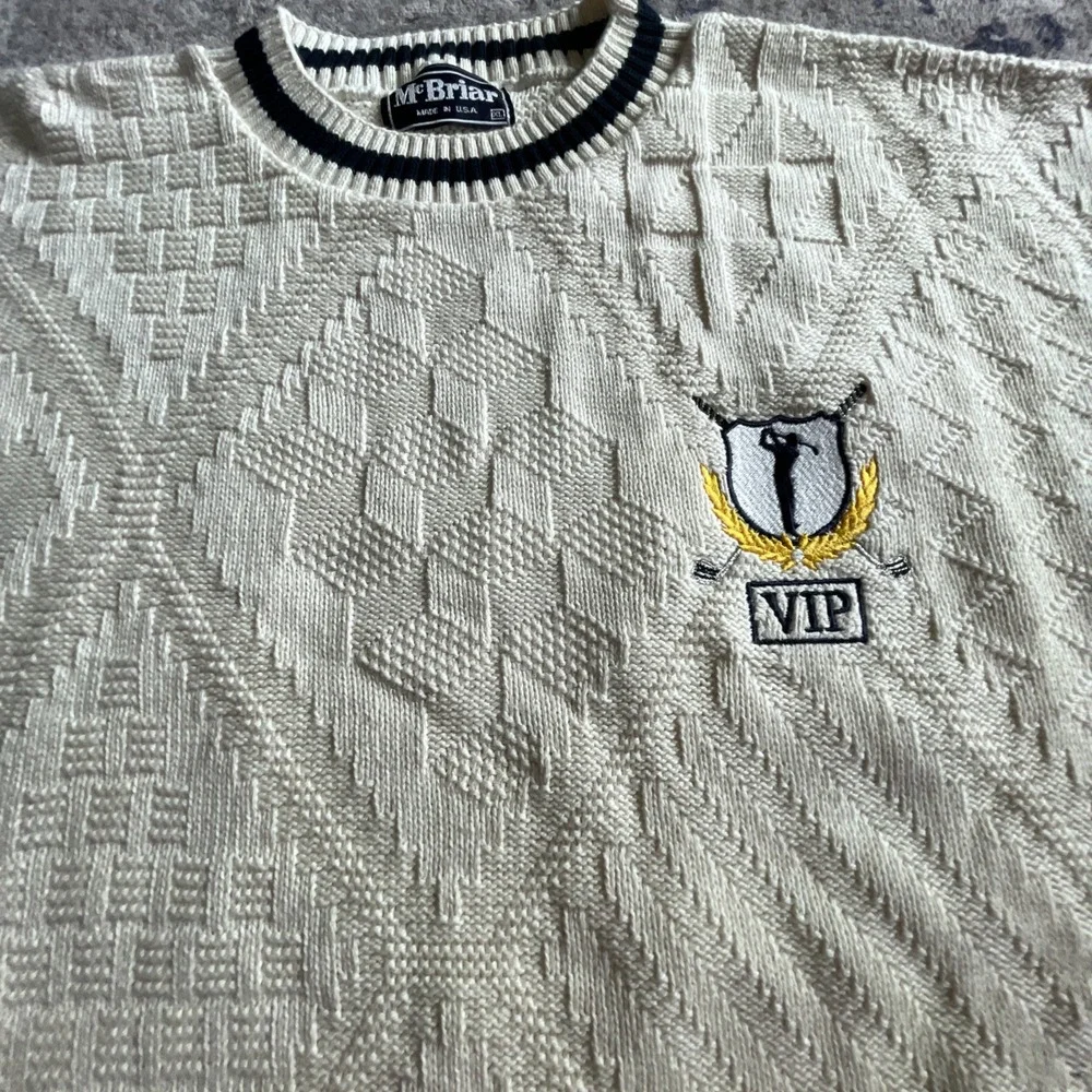 Vintage (NWT) McBriar textured Golf Sweater v-neck USA Made Men's XL embroidered